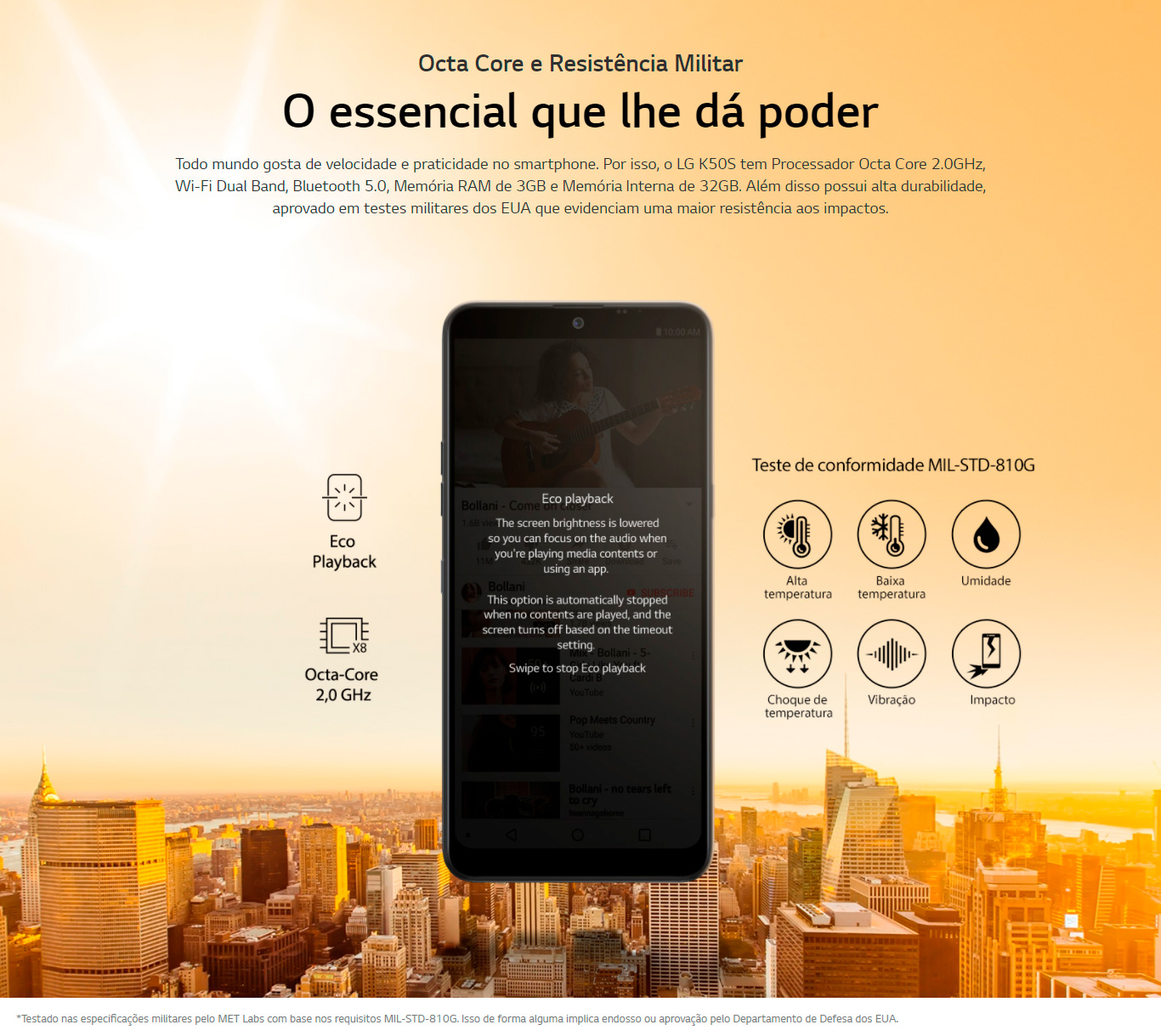  Smartphone LG K50S 32GB 3GB RAM Tela 6.5 Câmera Tripla Traseira 13MP + 5MP + 2MP Frontal de 13MP Bateria 4000mAh Preto